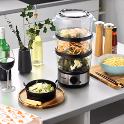 Salter EK2726Z 3-Tier Food Steamer, 7.5 Litre Multi-Cooker, Stainless Steel Rice Cooker, 60 Minute Timer, Removable Cooking Bowls & EK2716 Dual Omelet