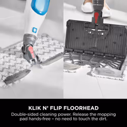 Shark Klik n' Flip Steam Mop for Hard Floors with Steam Blaster, 2 Machine Washable Cleaning Pads & Fill Flask, 350ml Capacity, 6m Power Cord, 30 Seco