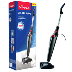 Vileda Steam Mop Steam PLUS, Black Steam Cleaner for all floors, Kills and Removes Viruses, Germs and Bacteria up to 99.9%, 3 Steam Settings, 400ml Wa