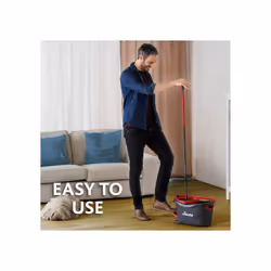 Vileda Turbo Microfibre Mop and Bucket Set with Extra 2-in-1 Head Replacement, Spin Mop for Cleaning Floors, Set of 1x Mop, 1x Bucket and 1x Refill