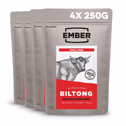 Ember Snacks: Biltong Beef Jerky Chilli Flavour (4 x 250g) 1kg total - Protein Keto Snacks, Bulk Bags - Resealable for On The ...