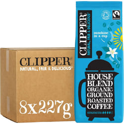 Clipper Organic Roast & Ground House Blend Coffee | 8 x 227g Fairtrade Ground Coffee | Bulk Buy Coffee for Catering | Gourmet Sustainable Fairtrade Co
