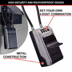 Master Lock 5482EURD Key Safe with New Innovative Design, Flexible Cable Shackle, Capacity, High Security, Grey, Extra Large