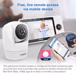 VTech VM901 Smart Wi-Fi Baby Monitor with Upgraded 5-inch 720p Display,Remote Pan Tilt Zoom,1080p HD Camera,Built-in Wide Angle Lens,HD Night Vision,2
