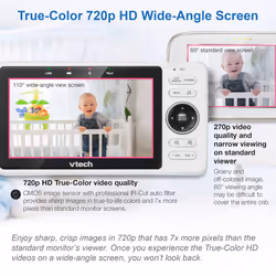 VTech VM901 Smart Wi-Fi Baby Monitor with Upgraded 5-inch 720p Display,Remote Pan Tilt Zoom,1080p HD Camera,Built-in Wide Angle Lens,HD Night Vision,2
