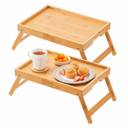 VEVOR 2-Pack Bed Tray Table with Foldable Legs, Bamboo Breakfast Tray for Sofa, Bed, Eating, Snacking, and Working, Folding S ...