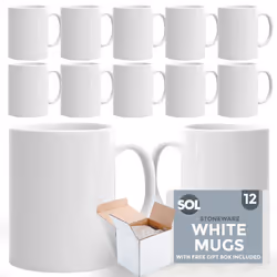 SOL 12pk White Mugs - 11oz 100% Lead & Cadmium Free Stoneware Coffee & Tea Mugs - Perfect for Kitchens, Restaurants & Cafes,  ...