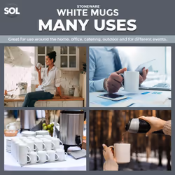 SOL 12pk White Mugs - 11oz 100% Lead & Cadmium Free Stoneware Coffee & Tea Mugs - Perfect for Kitchens, Restaurants & Cafes, Great Gift Idea