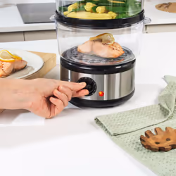Salter 3 Tier Electric Food Steamer - 7.5L, Stackable Steaming Baskets, Dishwasher Safe, BPA Free Includes Rice Bowl, 60 Minute Timer, Compact
