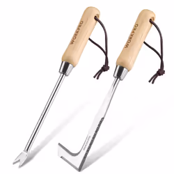 WORKPRO Weed Remover Tool 2-Piece with Wood Handle, Weeding Garden Tools for Gardening with Serrated Edge, Weed Puller for Re ...