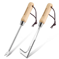 WORKPRO Weed Remover Tool 2-Piece with Wood Handle, Weeding Garden Tools for Gardening with Serrated Edge, Weed Puller for Removing Moss and Weeds,