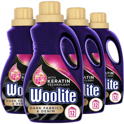 Woolite Liquid Laundry Detergent, 750ml, Pack of 4, For Dark Fabrics & Denim, Hand & Machine Wash, Revives Colours & Prevents Dulling, 48 Washes