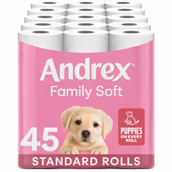 Andrex Family Soft Toilet Tissue 45 Rolls (Previously Andrex Gentle Clean) Gentle on your Family?s skin? Bulk Pack of 45 Toil ...