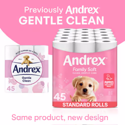 Andrex Family Soft Toilet Tissue 45 Rolls (Previously Andrex Gentle Clean) Gentle on your Family?s skin? Bulk Pack of 45 Toilet Rolls, FSC Certified