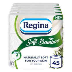 Regina Soft Bamboo - 45 Rolls of Toilet Tissue 3 Ply, 160 Sheets, Naturally Soft for your Skin, Toilet Tissue Made with Bamboo Fibers, Paper