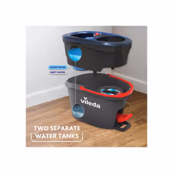 Vileda RinseClean Spin Mop System, Separates clean and dirty water, Effortless wringing, Microfibre mop and bucket set
