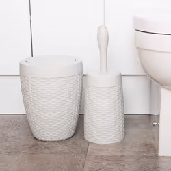 Addis 518368 Faux Rattan Round Toilet Brush Set with Internal Detergent Injection System, Light Minerial Grey ,Toilet Set