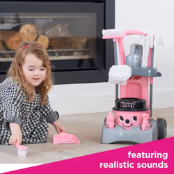 Casdon Henry & Hetty Toys - Hetty Deluxe Cleaning Trolley - Pink Hetty-Inspired Toy Playset with Working Hand Vacuum - Kids Cleaning Trolley Set with