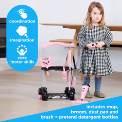 Casdon Henry & Hetty Toys - Hetty Cleaning Trolley - Pink Hetty-Inspired Toy Playset with Mop, Brushes, Dustpan, & Accessories - Kids Cleaning Trolley