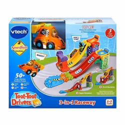 VTech Toot-Toot Drivers 3-in-1 Raceway, Toy Car racing Track for Boys and Girls, Car Tracks for Kids with Lights and Sounds, Musical Toy Race Track