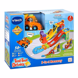 VTech Toot-Toot Drivers 3-in-1 Raceway, Toy Car racing Track for Boys and Girls, Car Tracks for Kids with Lights and Sounds, Musical Toy Race Track