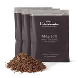 Hotel Chocolat Milky 50% Hot Chocolate Sachets - Luxury Chocolate Flakes - Pack of 20 Single-Serve Sachets, 700g - Made To Pair With The Velvetiser -