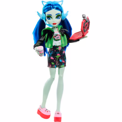 Monster High Doll and Fashion Set, Ghoulia Yelps Doll, Skulltimate Secrets: Neon Frights, Dress-Up Locker with 19+ Surprises, HNF81