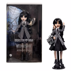 Monster High Wednesday Doll and Accessories, Wednesday Addams Collectible in Nevermore Academy Uniform with Thing and Backpac ...