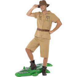 Smiffys Safari Man Costume, Brown with Shirt, Shorts, Belt and Hat, Icons & Idols Fancy Dress, Adult Dress Up Costumes