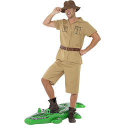 Smiffys Safari Man Costume, Brown with Shirt, Shorts, Belt and Hat, Icons & Idols Fancy Dress, Adult Dress Up Costumes