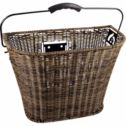 FISCHER Front Bicycle Basket | Removable | Tilt and Turn Lock | Adjustable Angle | Load Capacity 5 kg | Braided | Brown