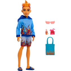 Monster High Scare-adise Island Heath Burns Doll with Flame Hoodie, Swim Trunks and Beach Accessories Like Sunglasses