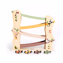 Tiny Love Wooden Race Car Ramp Toy, Zig Zag Car Slide Toy with 4 Easy-Roll Wooden Race Cars, Fine Motor Skills, Cognitive Dev ...