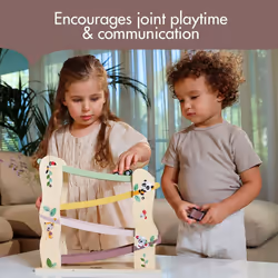 Tiny Love Wooden Race Car Ramp Toy, Zig Zag Car Slide Toy with 4 Easy-Roll Wooden Race Cars, Fine Motor Skills, Cognitive Development, Natural Design,