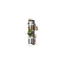 Relaxdays Metal Flower Stand, 4-Tier Indoor Pot Shelf Ladder, Wooden Look, HxWxD: 93 x 42.5 x 22.5 cm, Plant Rack, White, Steel