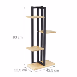 Relaxdays Metal Flower Stand, 4-Tier Indoor Pot Shelf Ladder, Wooden Look, 93 x 42.5 x 22.5 cm, Plant Rack, Light Brown, Steel