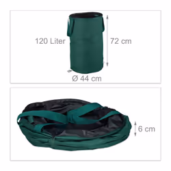 Relaxdays Freestanding Leaf Sack, Set Of 2, Garden Waste Sack, Pop-up, 120 L, Garden Container, ?: 44 cm, Green