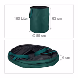 Relaxdays Freestanding Leaf Sack, Set Of 3, Garden Waste Sack, Pop-up, 160 L, Garden Container, ?: 55 cm, Green