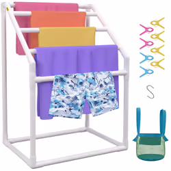 VEVOR Pool Towel Rack, 5 Bar, White, Freestanding Outdoor PVC Trapedozal Poolside Storage Organizer, Include 8 Towel Clips, M ...
