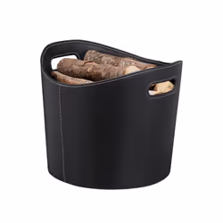 Relaxdays Faux Leather Firewood Basket, Sturdy Log Storage Bin with Handles, Size L, Black, Cardboard, 31.5 x 39.5 x 38 cm