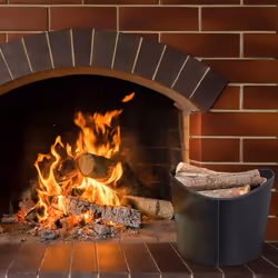Relaxdays Faux Leather Firewood Basket, Sturdy Log Storage Bin with Handles, Size L, Black, Cardboard, 31.5 x 39.5 x 38 cm