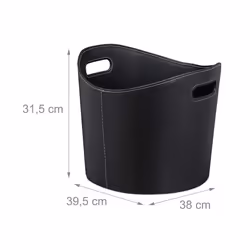 Relaxdays Faux Leather Firewood Basket, Sturdy Log Storage Bin with Handles, Size L, Black, Cardboard, 31.5 x 39.5 x 38 cm