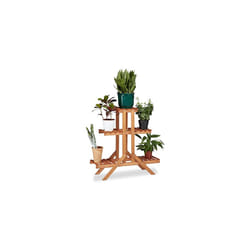 Relaxdays Flower Ladder Rack with 3 Tiers, Wooden, Flower Stand for Indoors, Multi-Tier, HxWxD: ca 82.5 x 83 x 28.5 cm, Light Brown