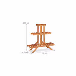 Relaxdays Flower Ladder Rack with 3 Tiers, Wooden, Flower Stand for Indoors, Multi-Tier, HxWxD: ca 82.5 x 83 x 28.5 cm, Light Brown