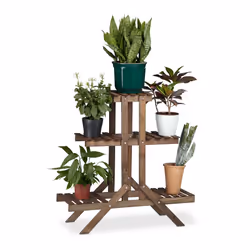Relaxdays Flower Ladder Rack with 3 Tiers, Wooden, Flower Stand for Indoors, Multi-Tier, HxWxD: ca 82.5 x 83 x 28.5 cm, Dark ...