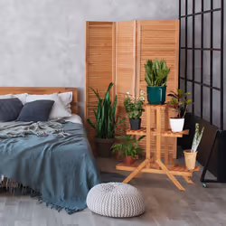 Relaxdays Flower Ladder Rack with 3 Tiers, Wooden, Flower Stand for Indoors, Multi-Tier, HxWxD: ca 82.5 x 83 x 28.5 cm, Dark Brown