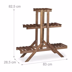 Relaxdays Flower Ladder Rack with 3 Tiers, Wooden, Flower Stand for Indoors, Multi-Tier, HxWxD: ca 82.5 x 83 x 28.5 cm, Dark Brown
