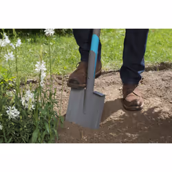 Gardena NatureLine Pointed Spade, Coated Garden Spade for Turning Over and Removing Soil, Safe Foot Rest, FSC-Certified Ashwoo D-Handle