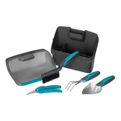 GARDENA city garden balcony box: plastic box with integrated dust pan and four-piece garden set for balcony and patio gardeners, plants trowel,