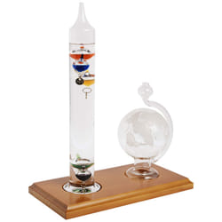 AcuRite 00795A2 Galileo Thermometer with Glass Globe Barometer, Barometer Set, Glass/Wood, 3
